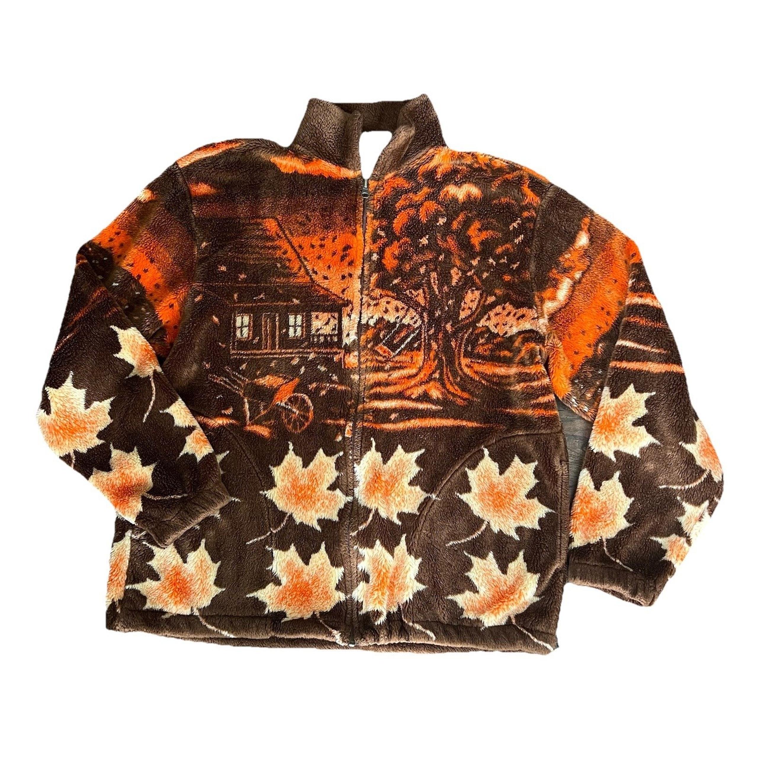 VTG Art Unlimited Sportswear Fleece Jacket  Zip Trees Farm 90s Y2K Grandpa S/M