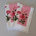 Vintage Bathroom Hand Towel Mat Set Floral MCM Pink Roses 5 Piece Sayco Fringe