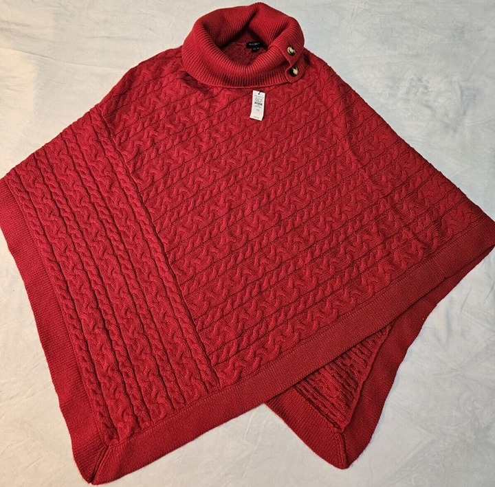 Talbots Womens XS Red Pullover Cable Knit Sweater Cape Poncho Outlander Series