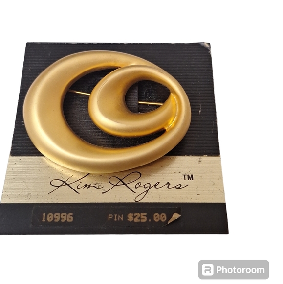 Vintage Mid Century Matte Gold Tone Modernist Swirl Brooch Kim Rogers 2 1/4