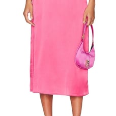 WeWoreWhat Revolve Hot Pink Satin Cutout Midi Skirt Waist Tie High Rise NWT