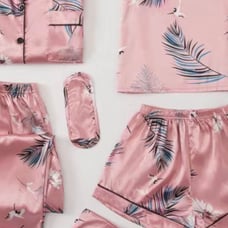 7 pcs women sleepwear comfortable satin set with eye covering and bandana bag