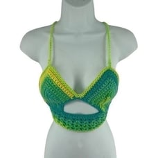 Napper Womens Crochet crop Top Peek A Boo Handmade halter Medium New