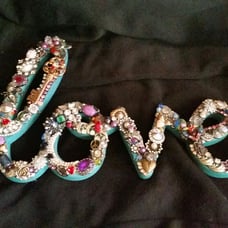 Gorgeous Collectible Bling Wall Decore, Vintage Rhinestone Gems on LOVE Signage