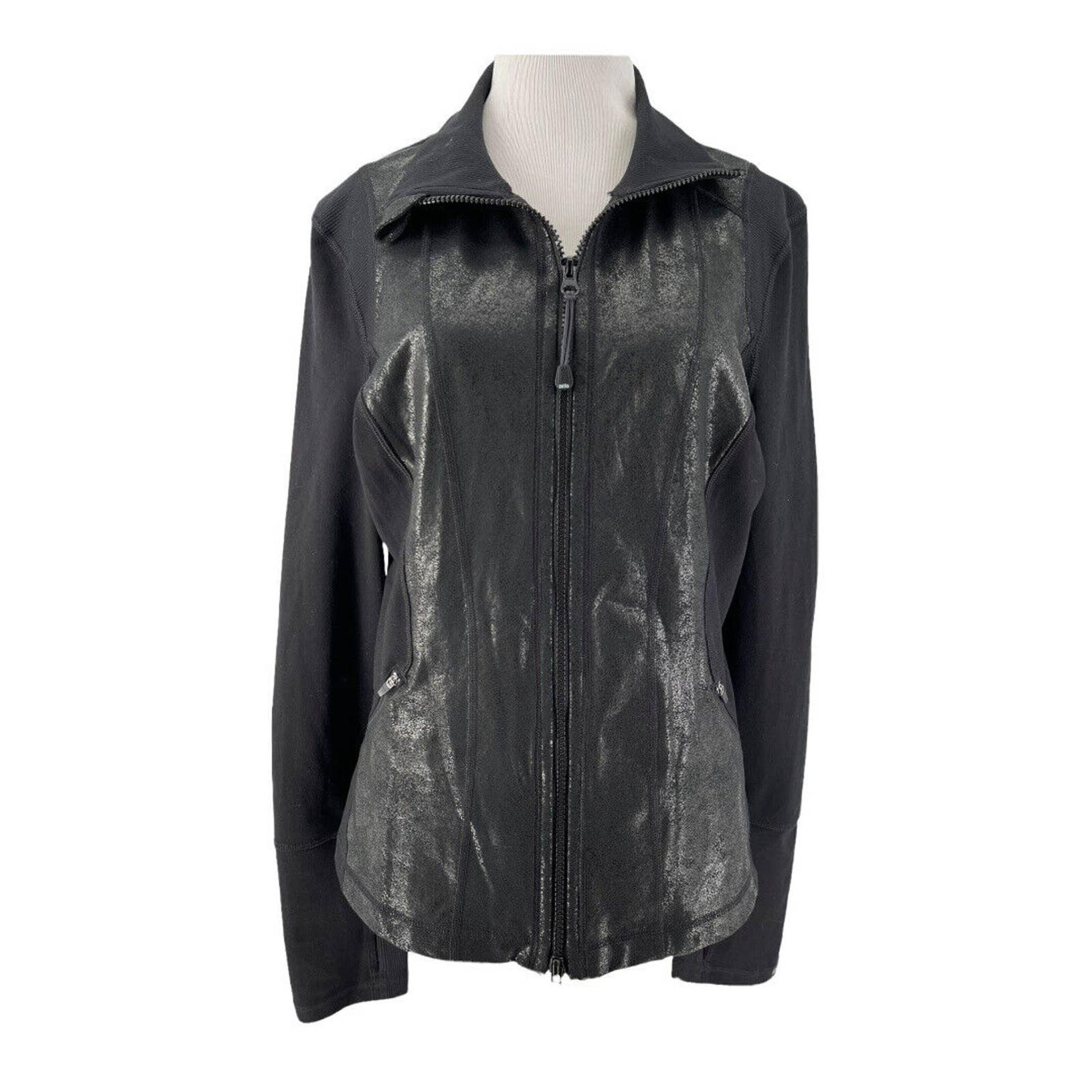 Zella Women's Black Metallic Long Sleeve Zip-Up Athletic Jacket Size XL