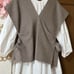 Yori Glen Check Side Ribbon Vest and Dress Set (Reversible)