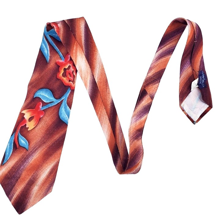 40s Wide Tie Hand Painted Floral Tropical Tiki Norton Caracci Co 4 Inches Wide