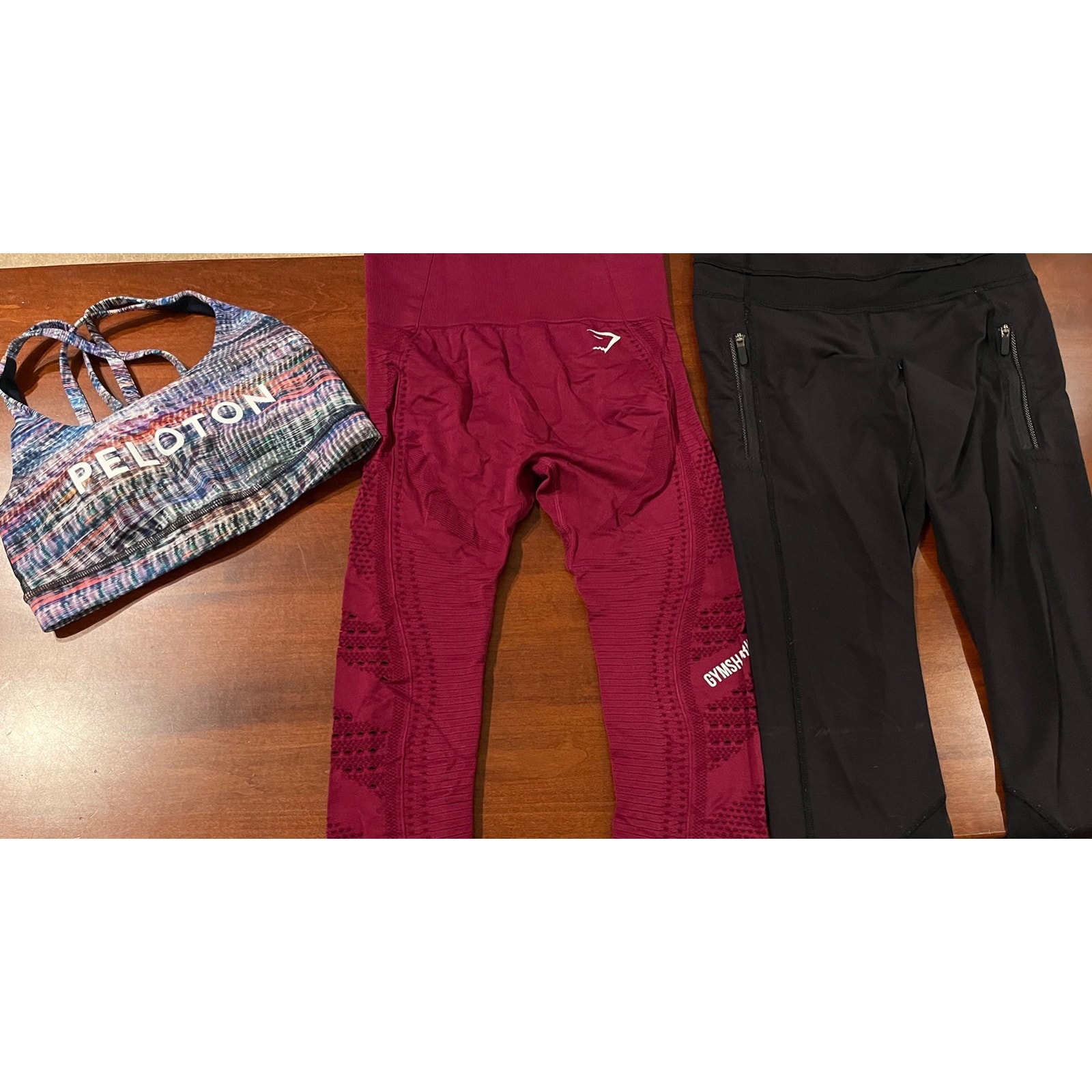 Lululemon Peleton Sports Bra, 1 Pair Lululemon Leggings and Gymshark Leggings Sm