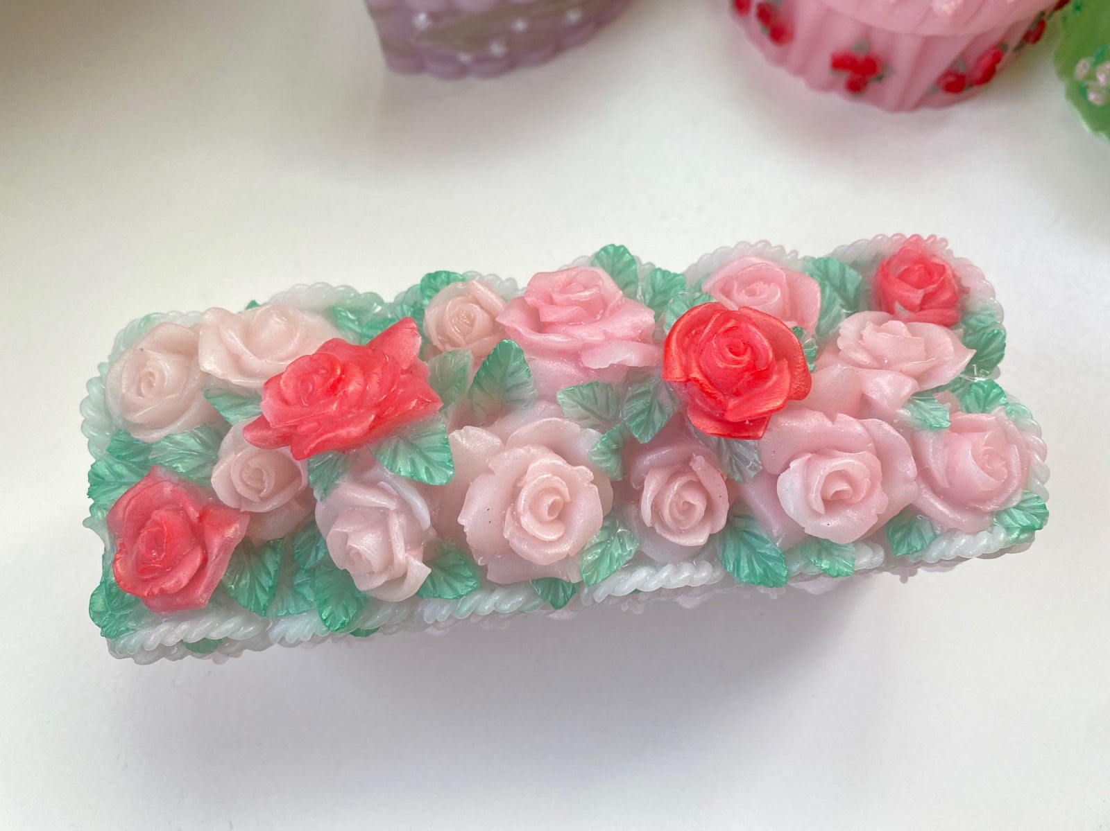 Floral Rose Resin Jewelry Trinket Box Jar Organizer with Lid Milky Taro Color