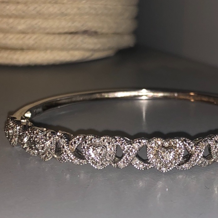 XOXO with hearts diamond silver dangle bracelet