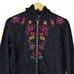 Johnny Was Hoodie Womens M Black Embroidered Full Zip Joy Love Light Floral Boho