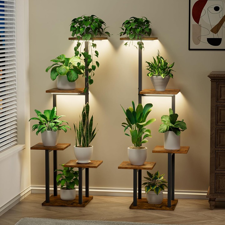Plant Stand Indoor with Grow Light - 2 Pack Metal Plant Shelf for Indoor Plants