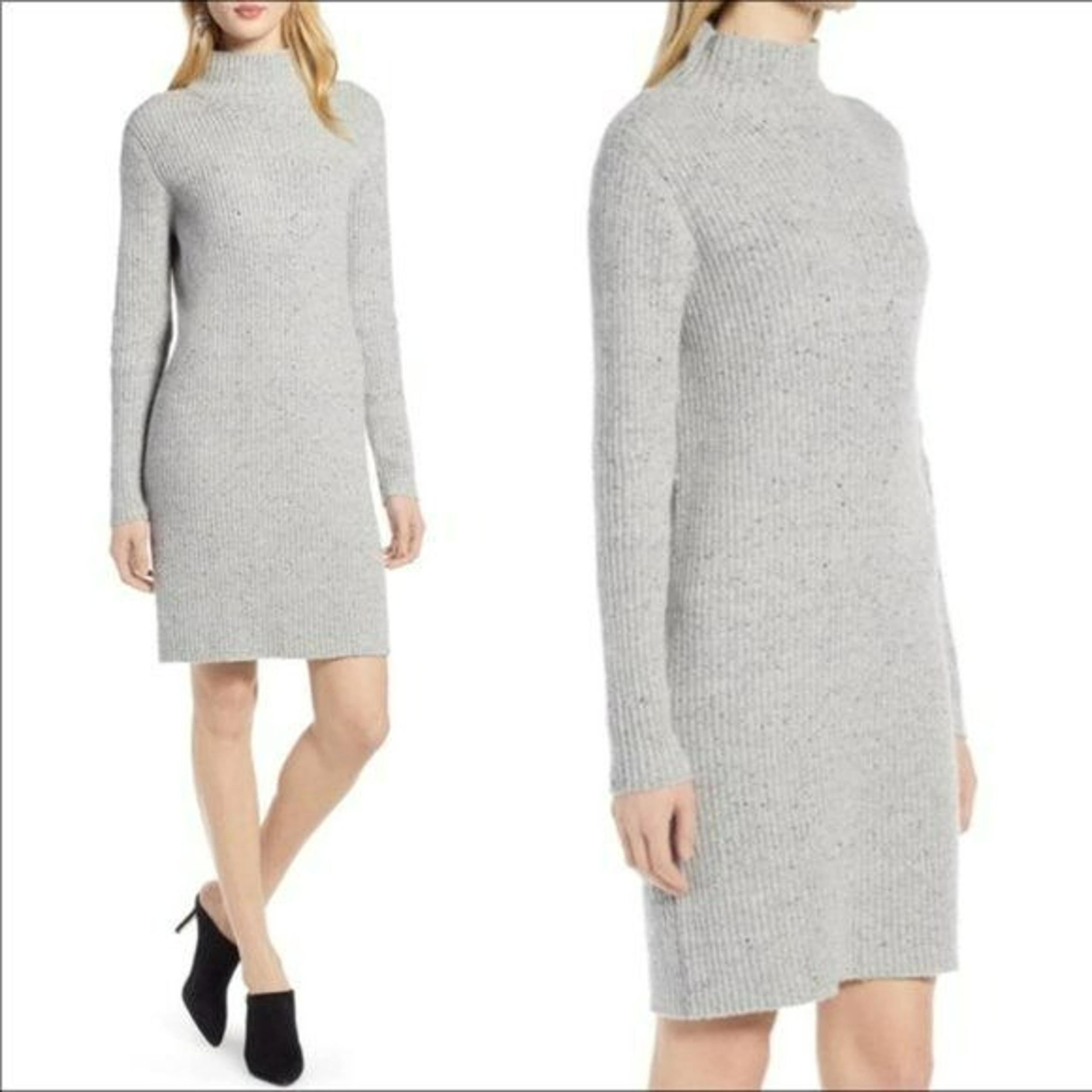 Halogen Grey Ribbed Speckle Knit Sweater Dress