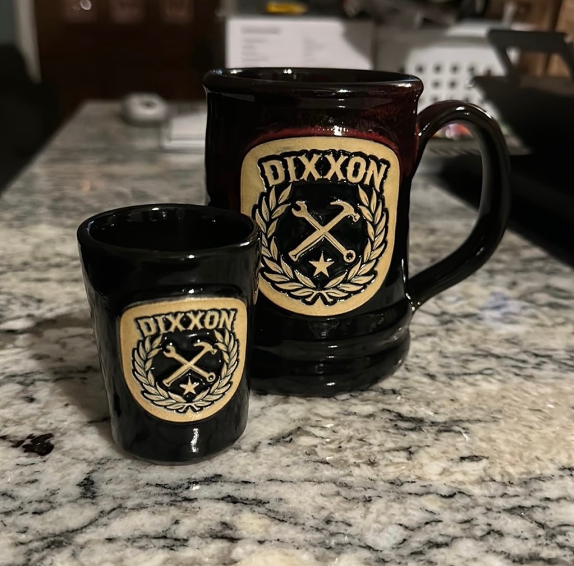 RARE DIXXON COFFEE MUG AND SHOT GLASS SET