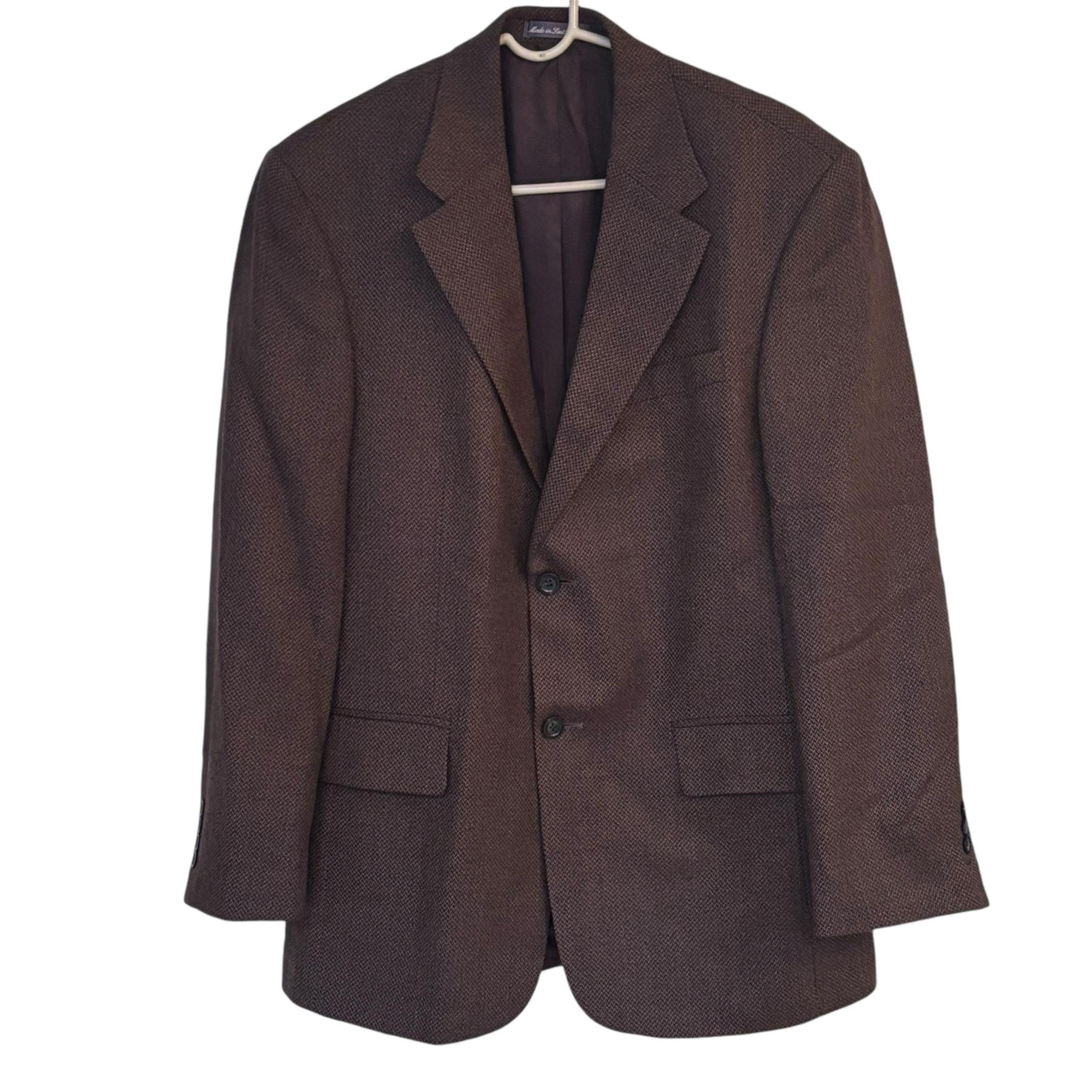 Oscar de la Renta Jacket Lambswool Brown Herringbone Tweed Blazer Men's Size 40R