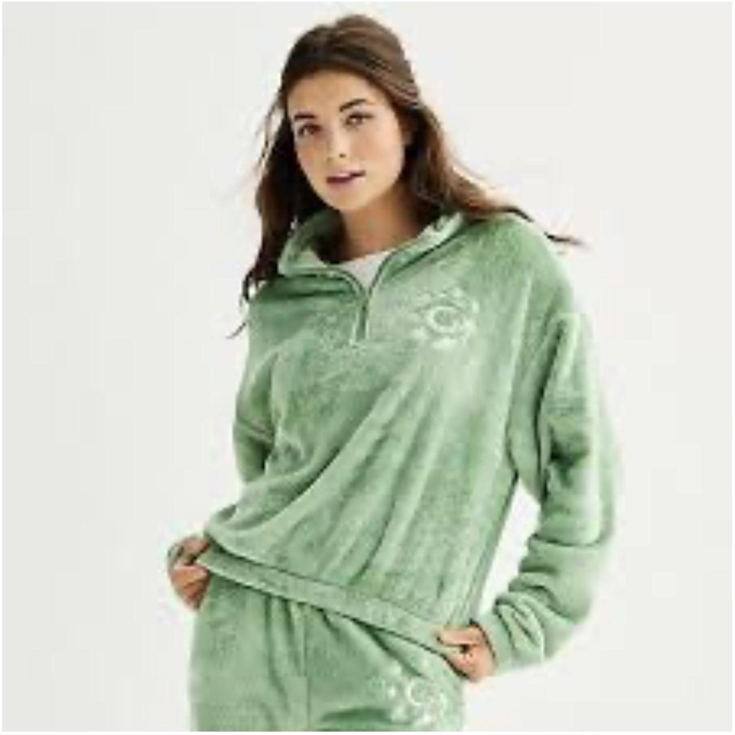 Mighty Fine Green Quarter Zip Embroidered  Fleece Sweatshirt & Pants set Small