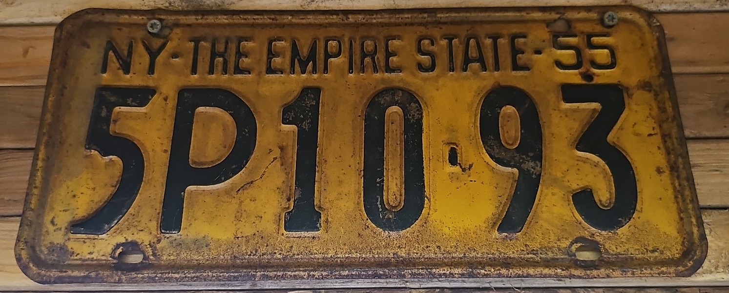 Vintage 1955 New York Empire State License Plate# 5P10-93 ~ Yellow/Black