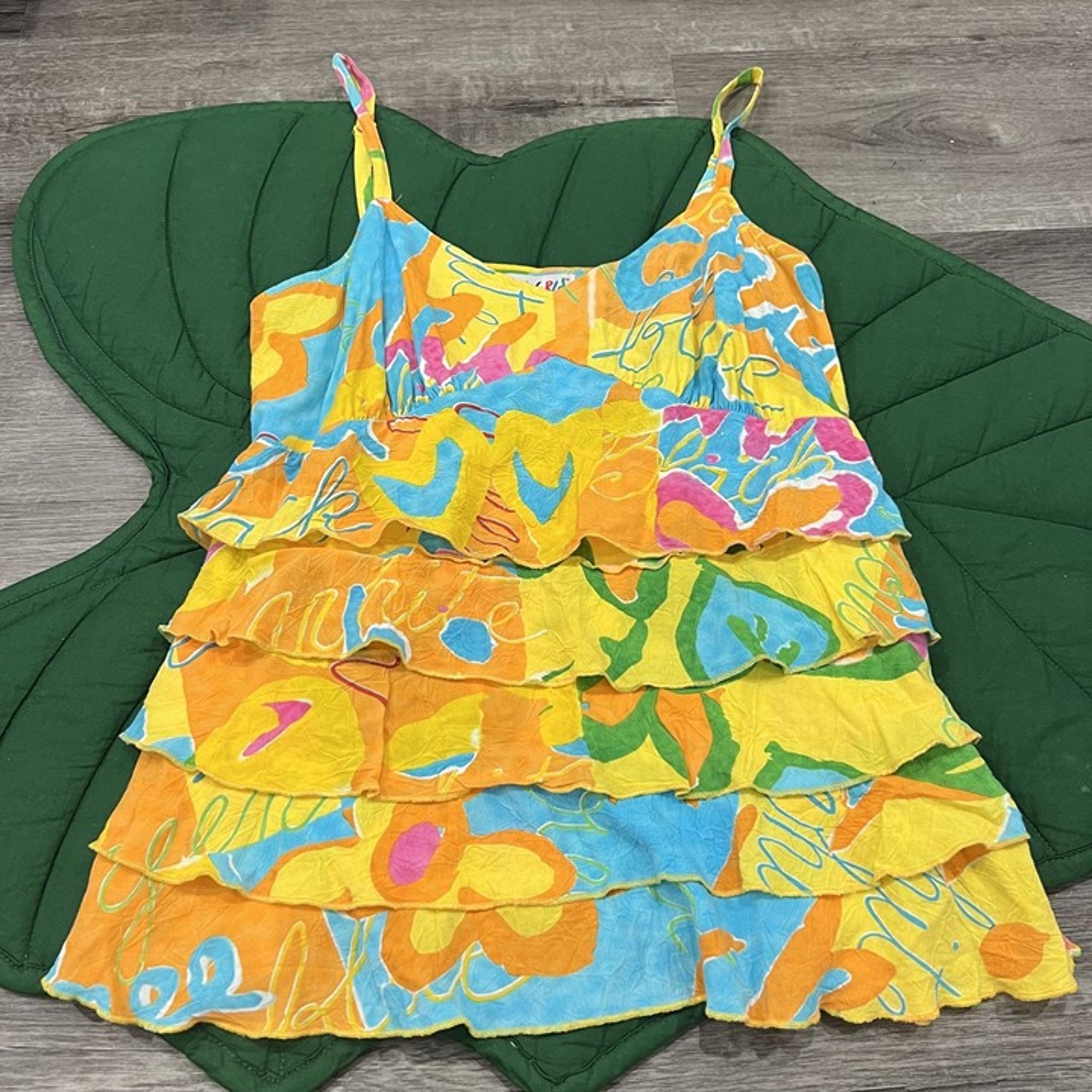 Vintage Jams World Hawaii Womens Medium Chic Print Tiered Ruffle Rayon Tank Top