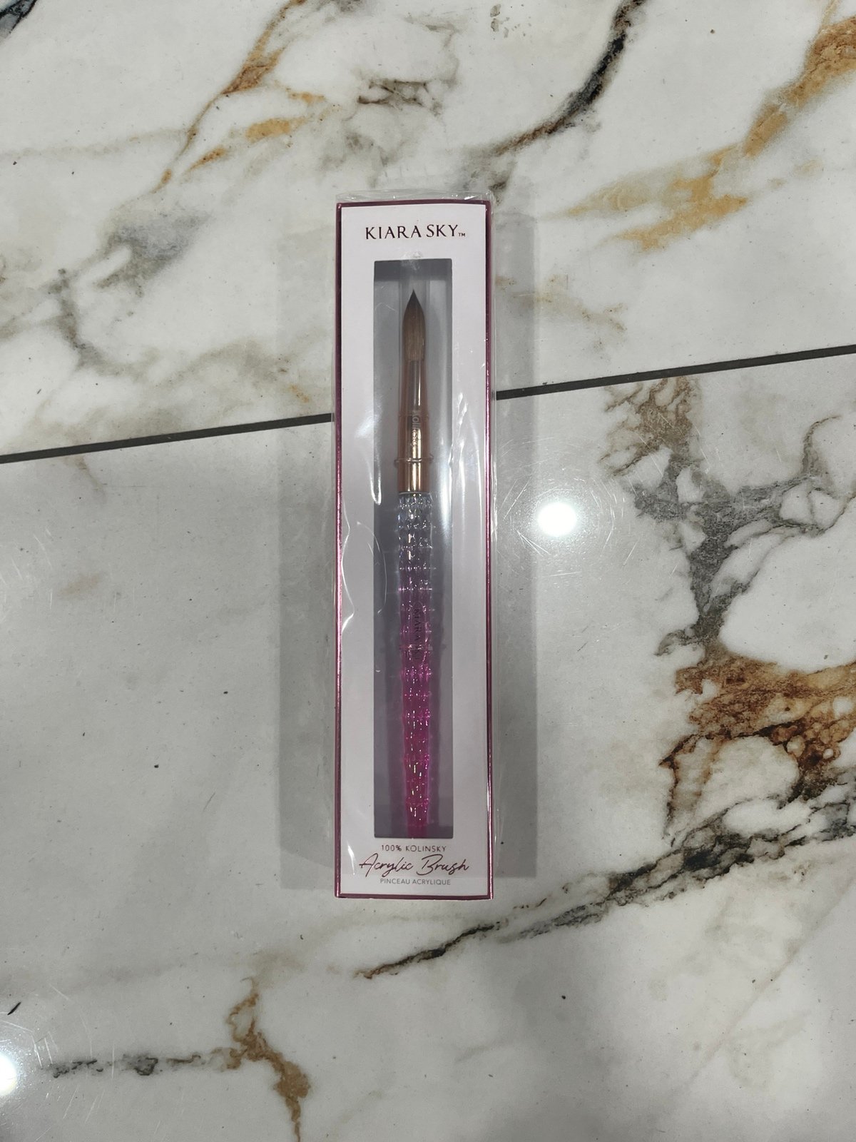 Kiara Sky- Pink Crystal Handle Kolinsky Acrylic Nail Brush #12 NIB