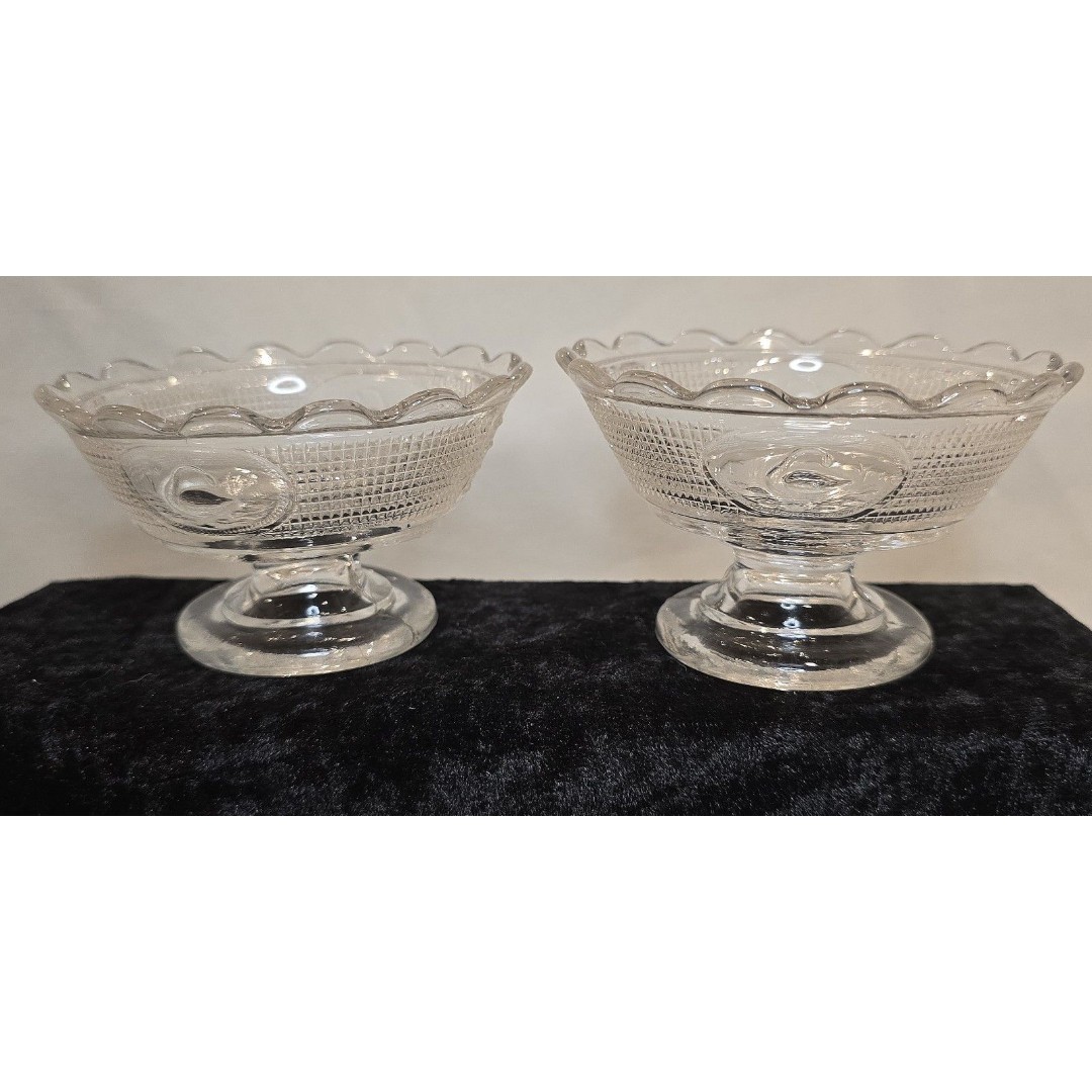 2 EAPG Canton Glass SWAN with MESH Clear/ Fruit Desert footed Bowl 1882 RARE