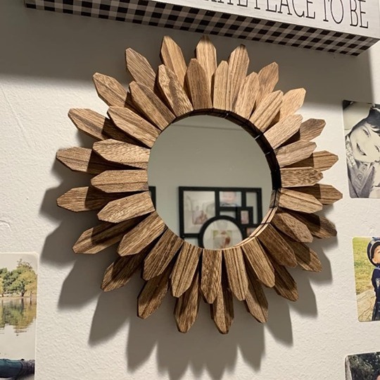 Wall Mirror Decorative 12 inch Rustic Wood Mirror Sunburst Boho Mirror