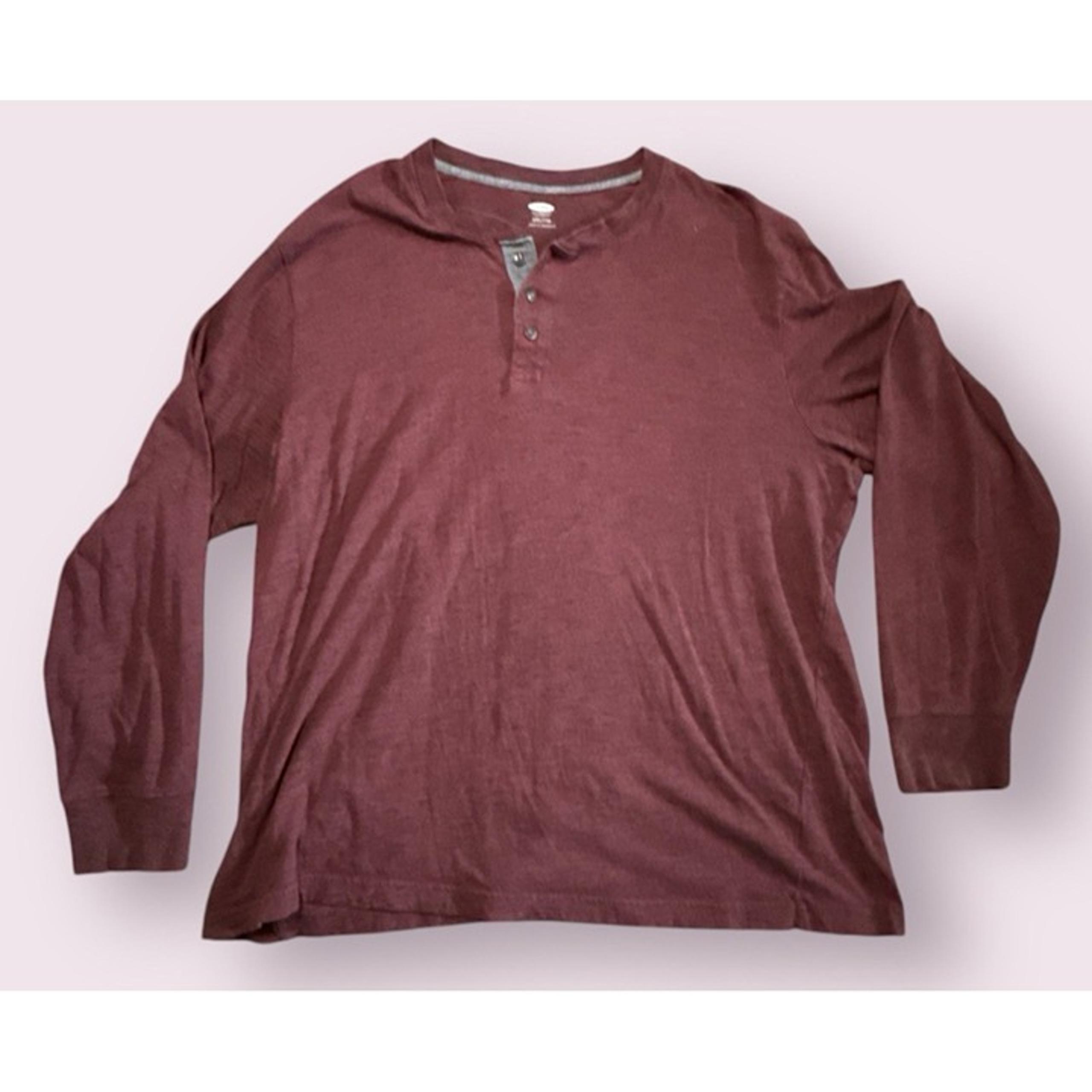 Old Navy Shirt Mens XXL Maroon Henley T Shirt Long Sleeve Casual