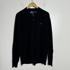 Polo Ralph Lauren Sweater L Mens Solid Black Pima Slim Fit
