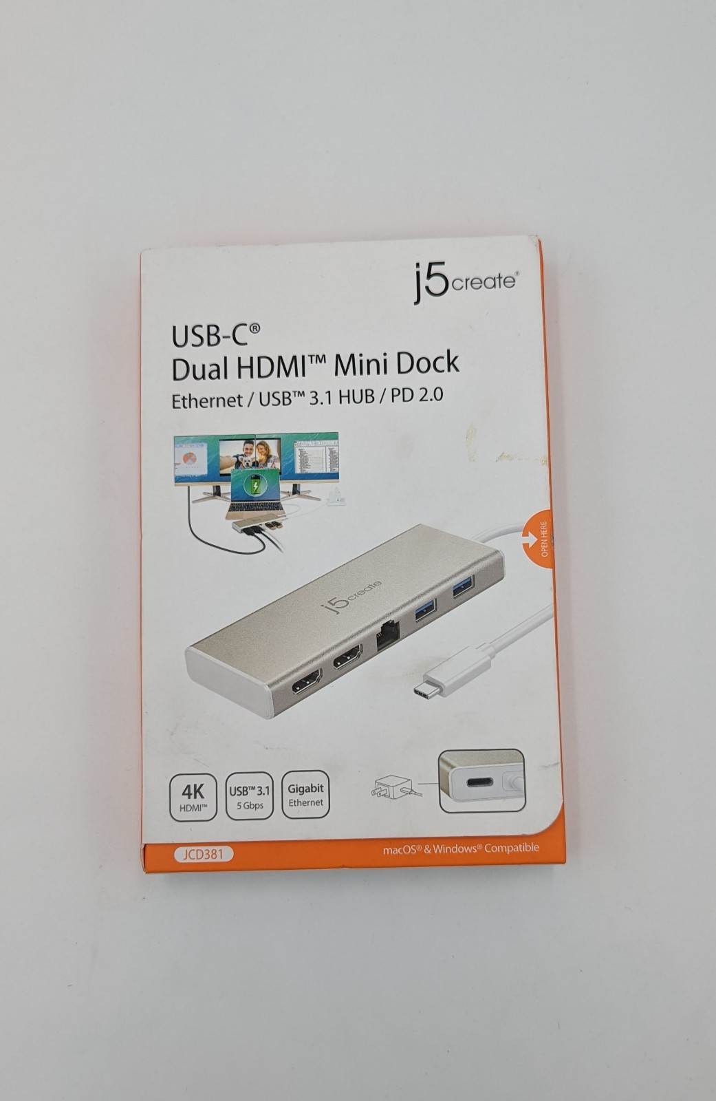 NEW j5create USB-C Mini Dock- Type C Hub with 2X 4K HDMI, 2X USB 3.0, Ethernet