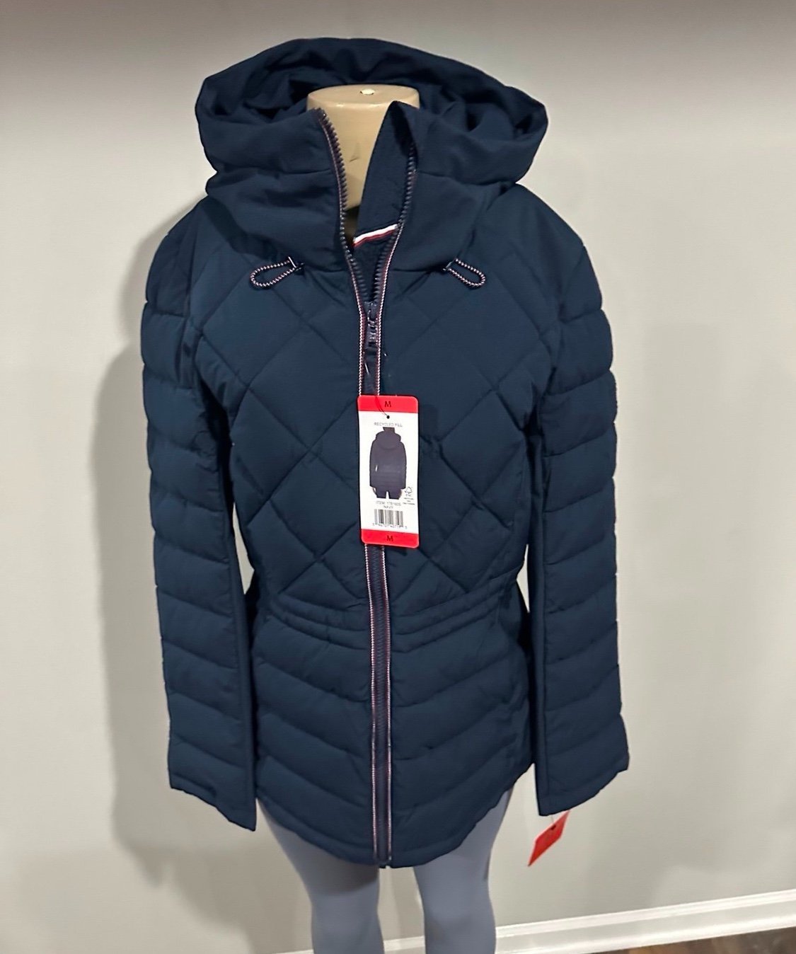 Tommy Hilfiger Coat Size Medium Hooded Puffer New With Tags Blue Quilted Jacket