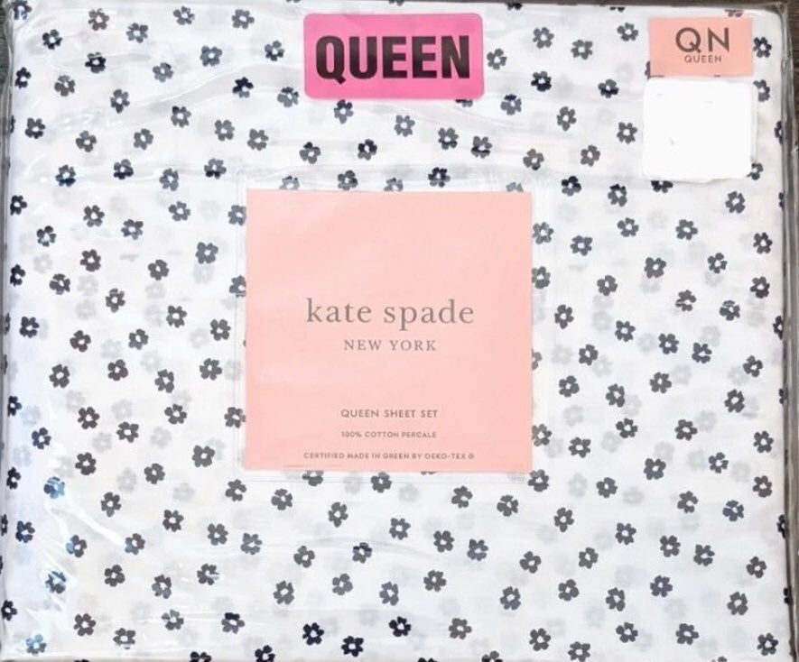 Kate Spade Dark Blue Flower Queen Sheet Set QUIK SAL