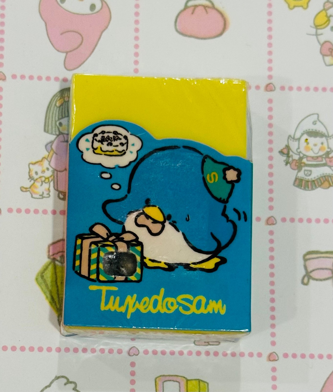 New✨1987 Vintage Sanrio Tuxedo Sam Two Tone Bell Eraser!