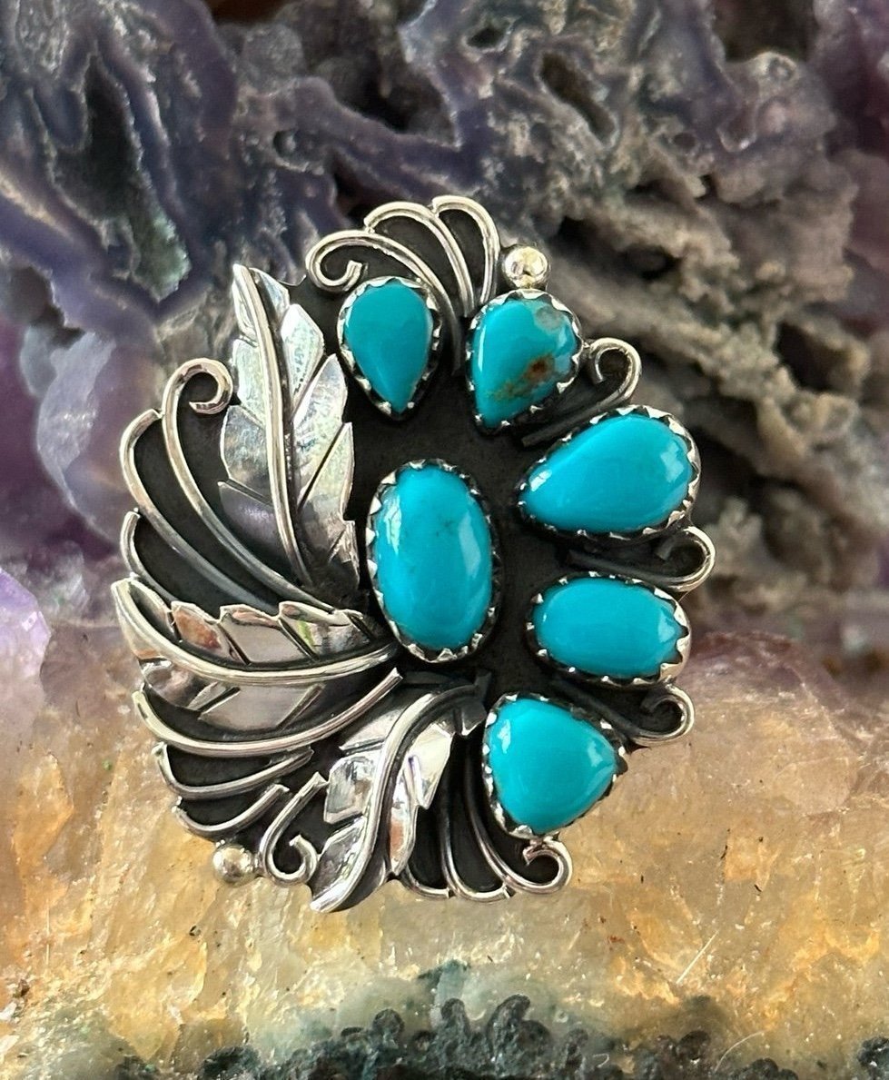Kingman turquoise statement sterling silver southwestern ring