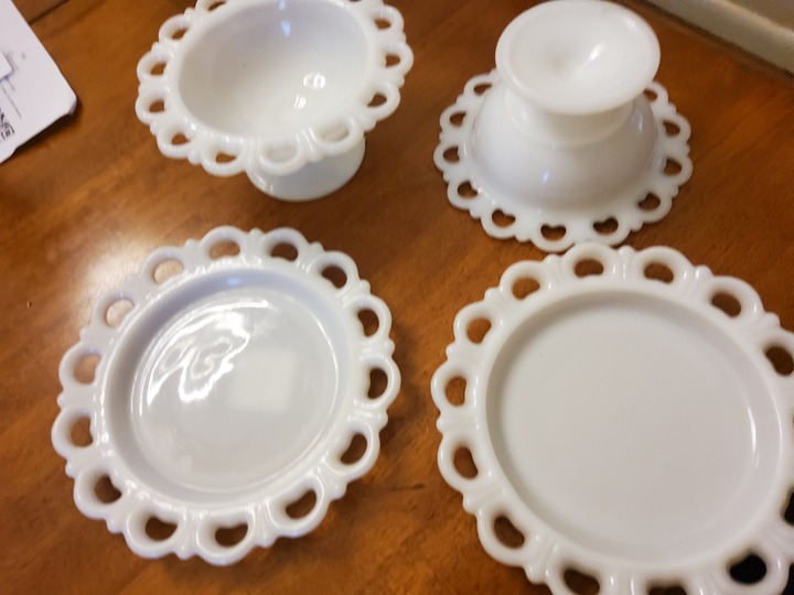 Vintage Milkglass Lace Bowl and plate set