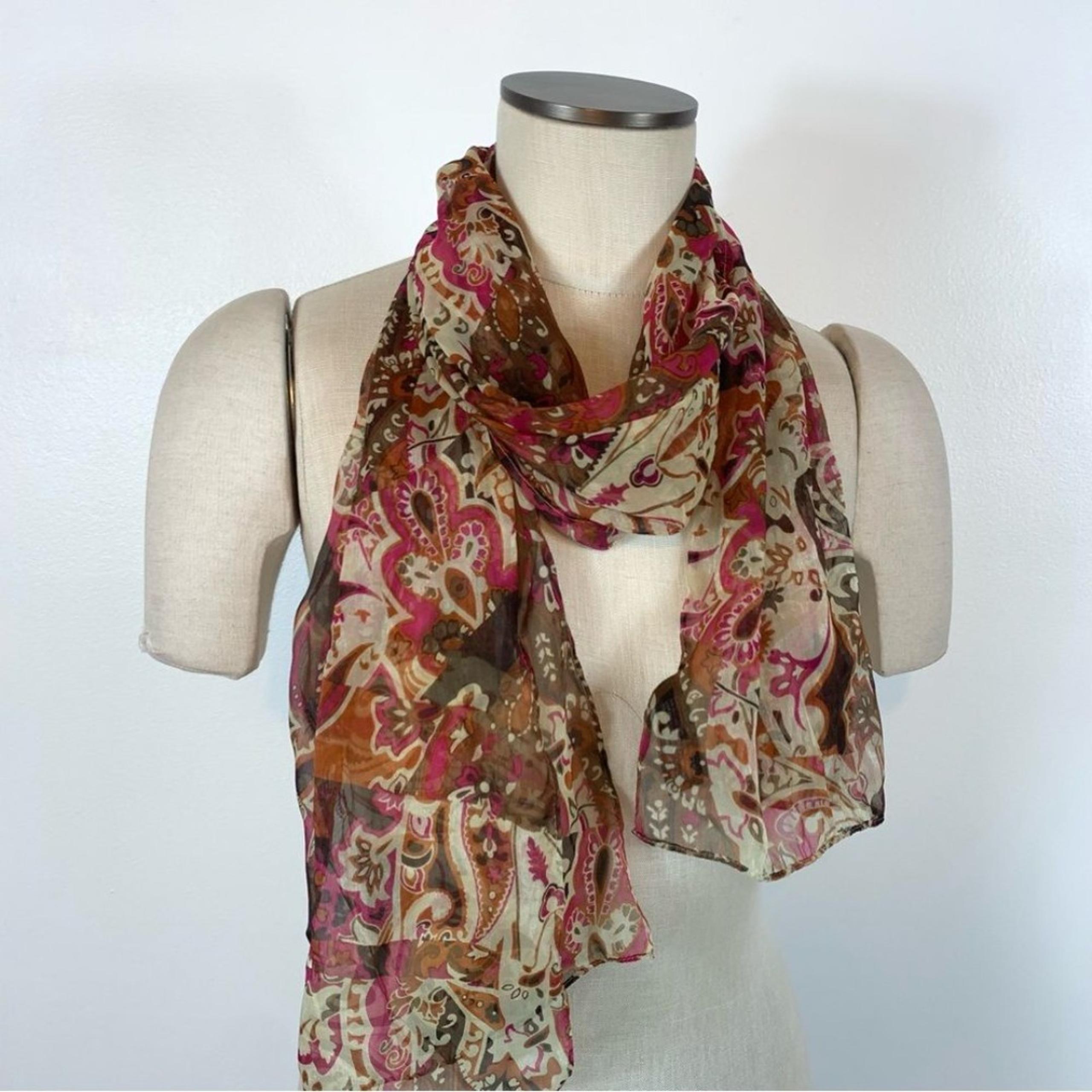 CJ Banks Floral Paisley Abstract Print Oblong Scarf Silky Sheer