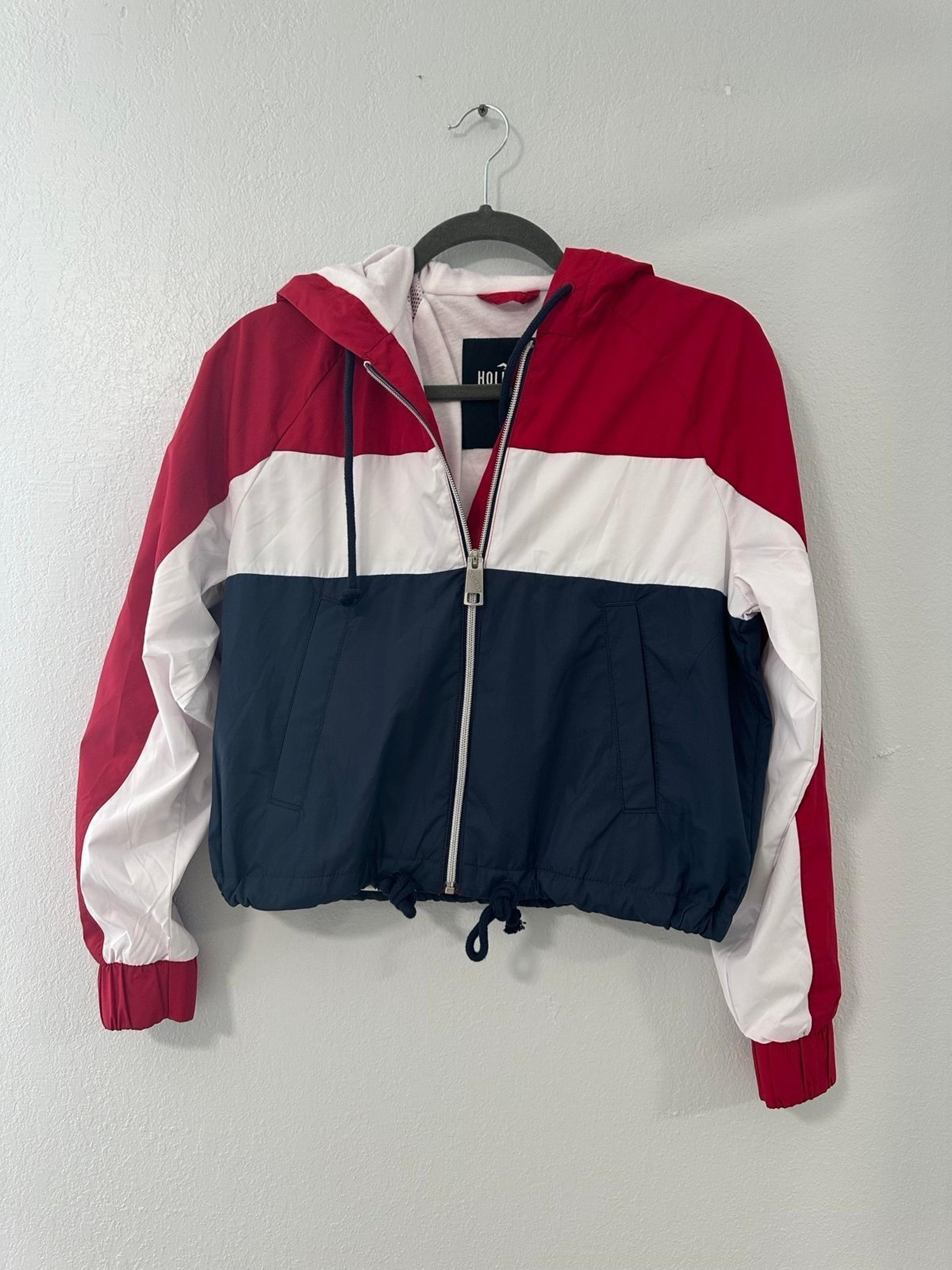 Hollister Color Striped Cropped Windbreaker Jacket Women’s XS Red/White/Blue