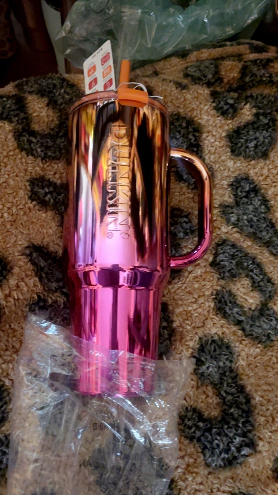 DUNKIN DONUT LIMITED EDITION 40OZ STAINLESS STEEL OMBRE TUMBLER W/ HANDLE