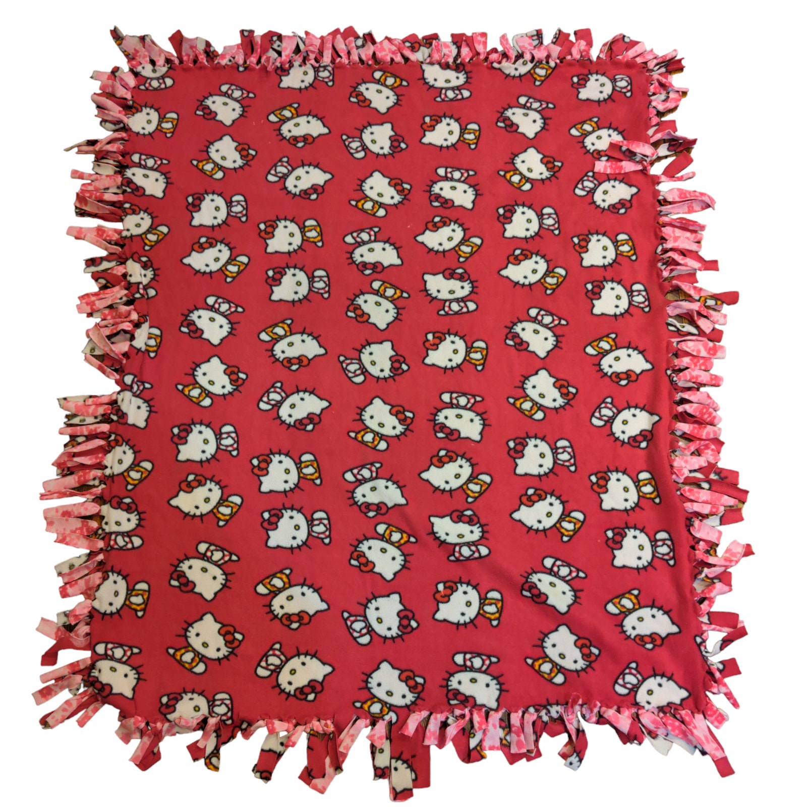 Hello Kitty Fleece Blanket Red Tasseled Size 57x49 All Over Print