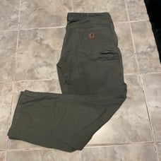 CARHARTT Gray/Green Dungarees Pants Loose Fit Carpenter Workwear Duck Mens 36x32
