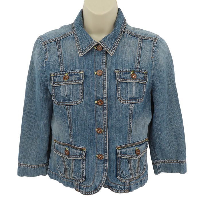 DKNY Jeans Women Small Blue Denim Jean Jacket Collar Button Pockets Cotton Y2K