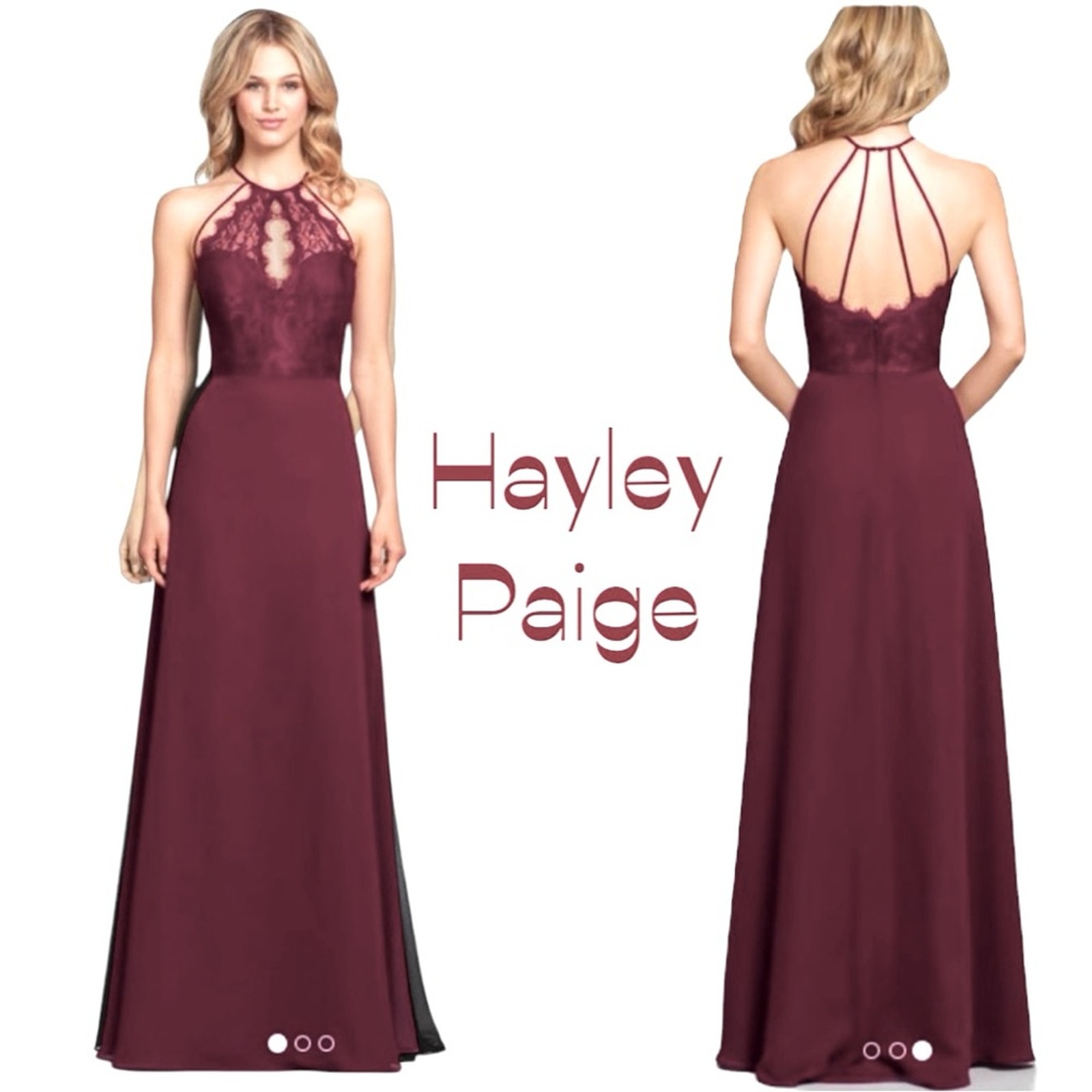 Hayley Paige Burgundy Lace Party Event Bridesmaid Maxi Dress NWOT Size 12