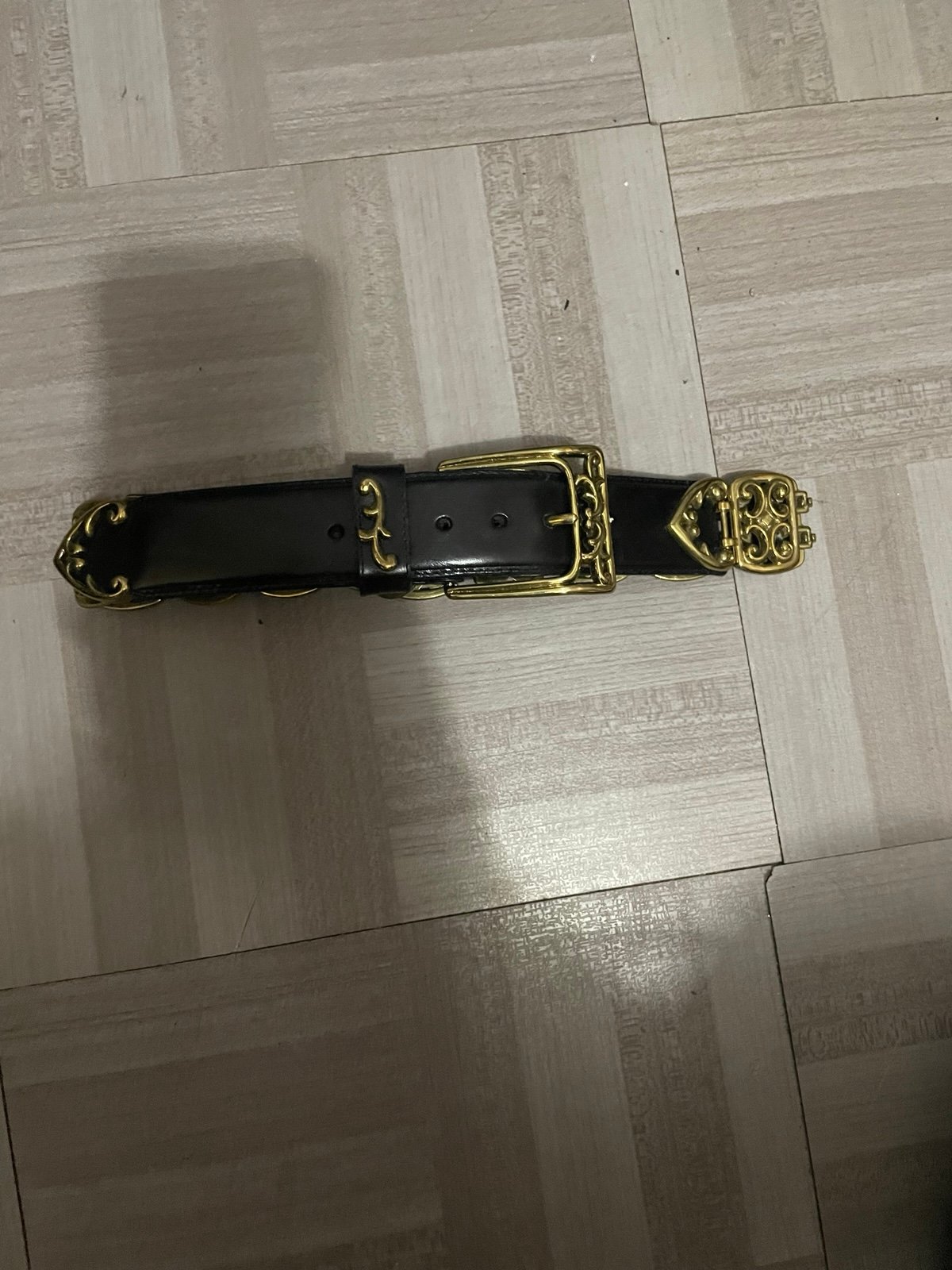 Brighton Elegant Black Leather /metal gold  Belt with Gold Buckle NWT