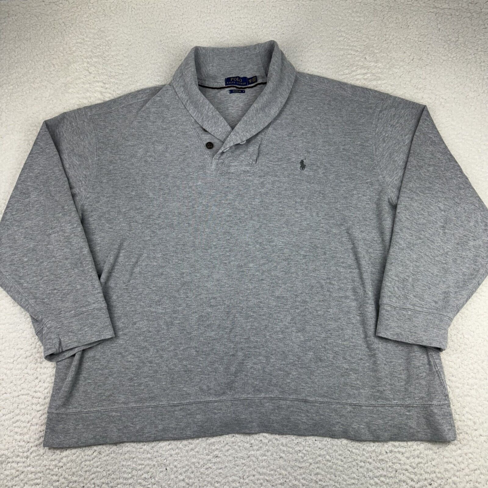 Polo Ralph Lauren Sweater Men's 3XB Estate Rib Shawl Button Collar Gray Cotton