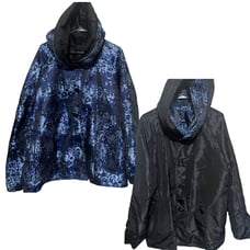UBU Reversible Rain Jacket Opera Parisian Hooded Taffeta size L blue black