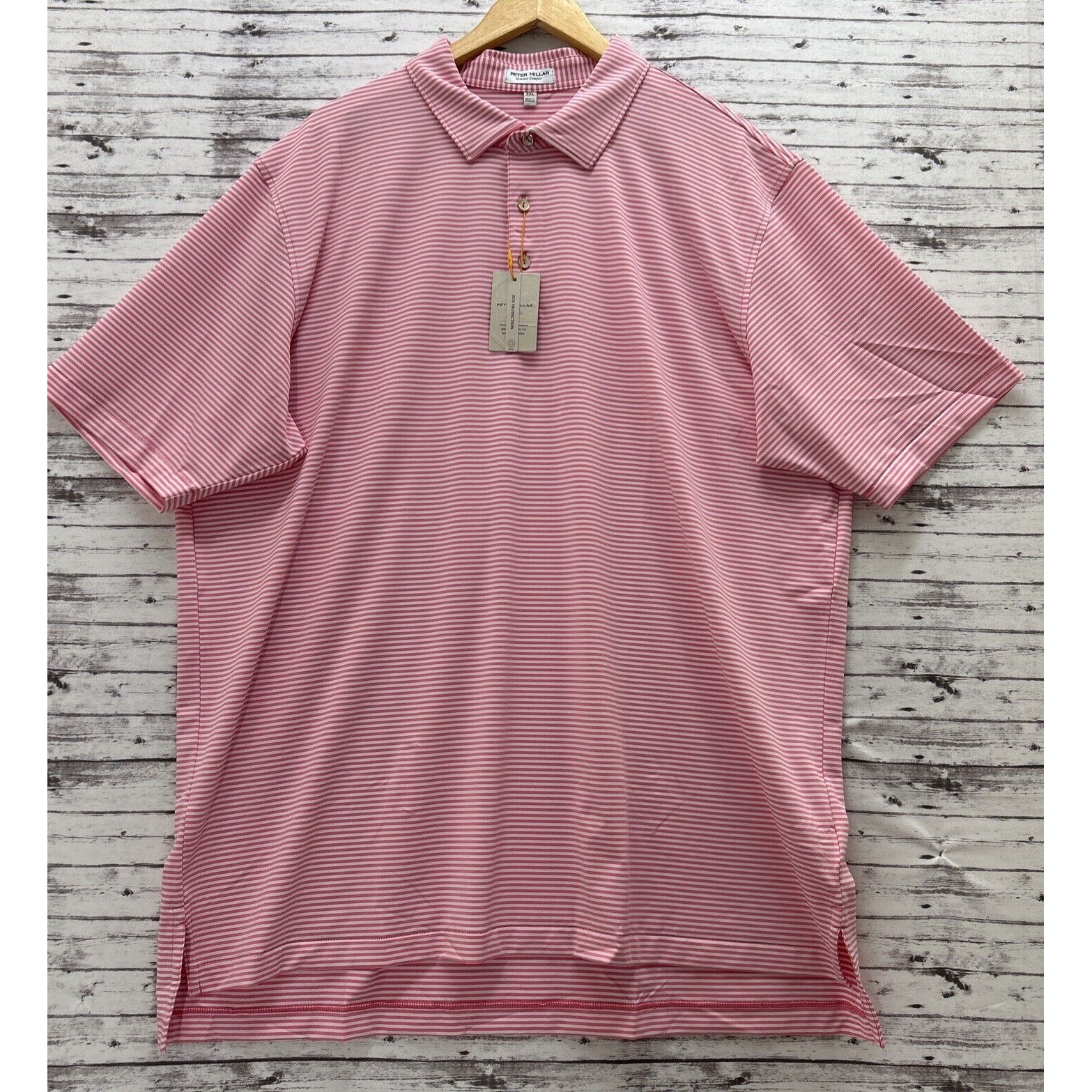Peter Millar Crown Sport Men's Polo Shirt XXL 2XL Pink/White Striped