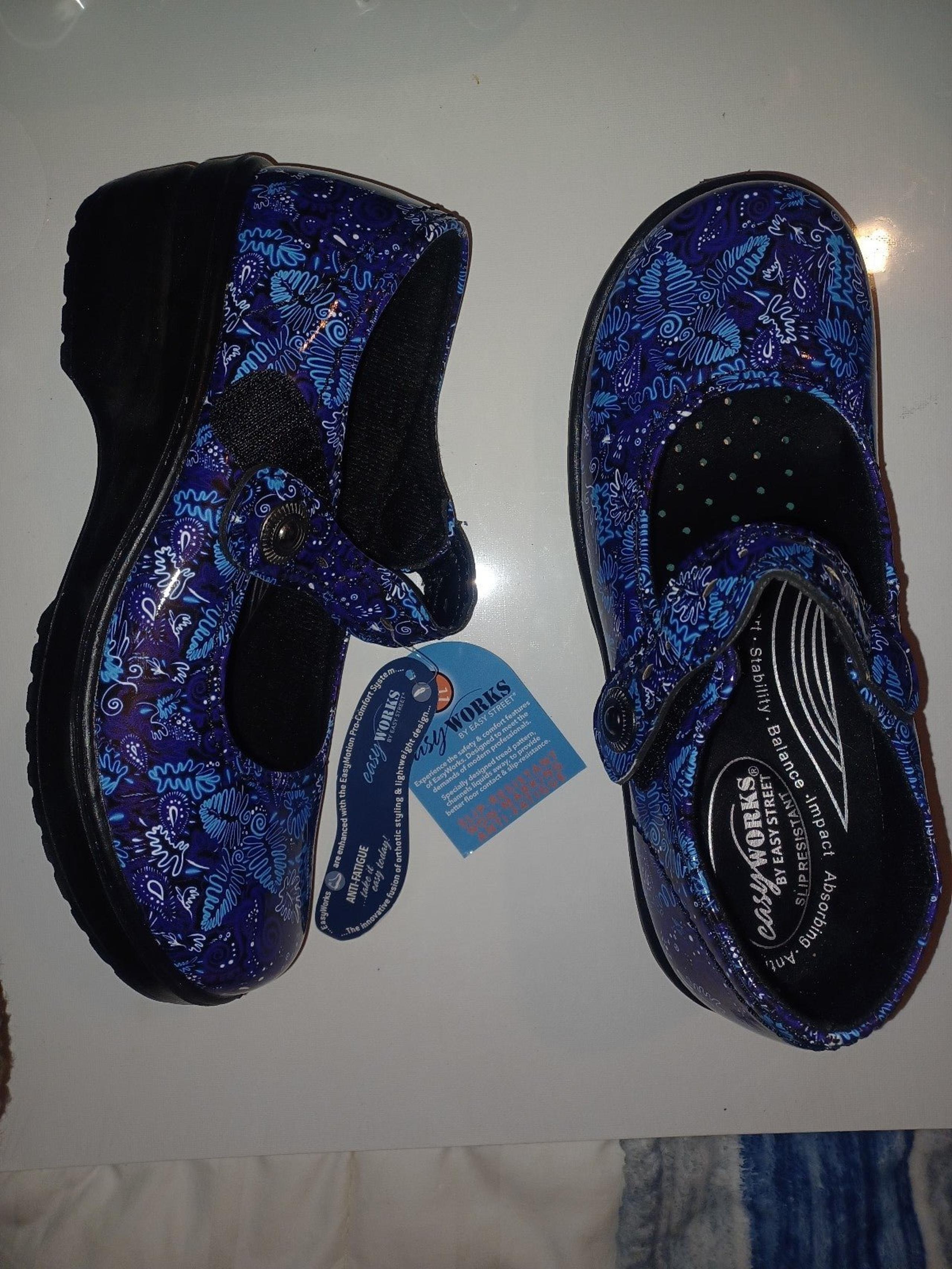 Easy Works By Easy Street Clogs Mary Jane Shoes Women’s Size 8 M BLUE - Easy Street Shoes
