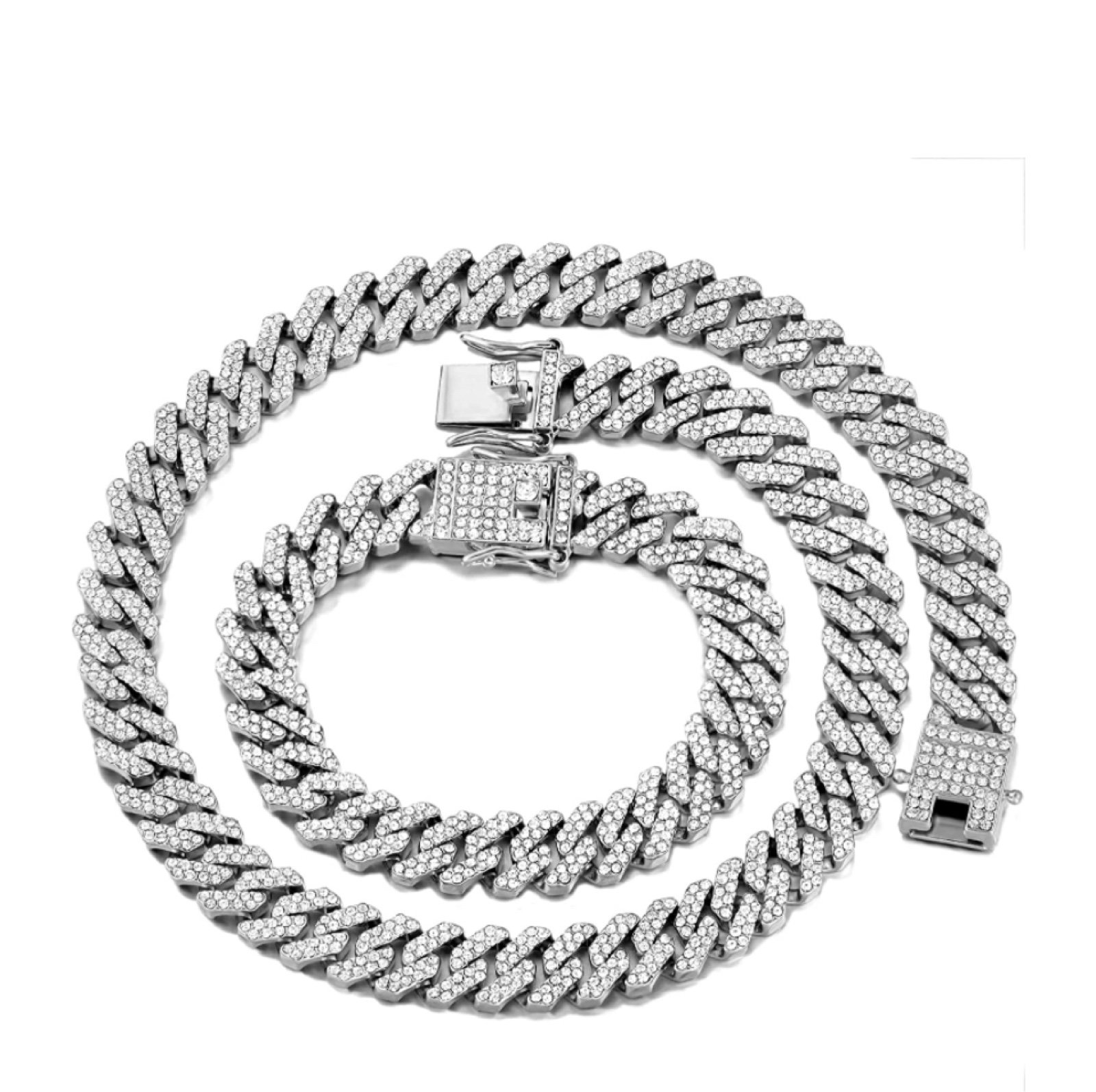 New 20” Necklace Cuban Link Chain Full Iced Out Bling Diamond Necklace w/Box