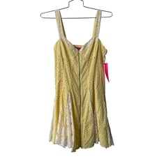 Betsey Johnson Eyelet Floral Lace Mini Dress Size 12 Sleeveless Yellow Pinup NEW