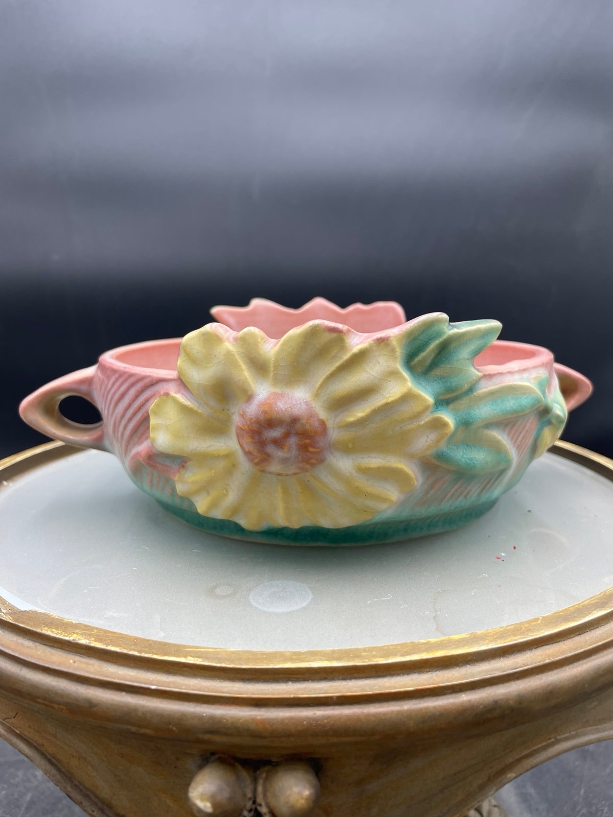 Roseville Pottery Peony Bowl 428-6 c1940s Pink/Green VG