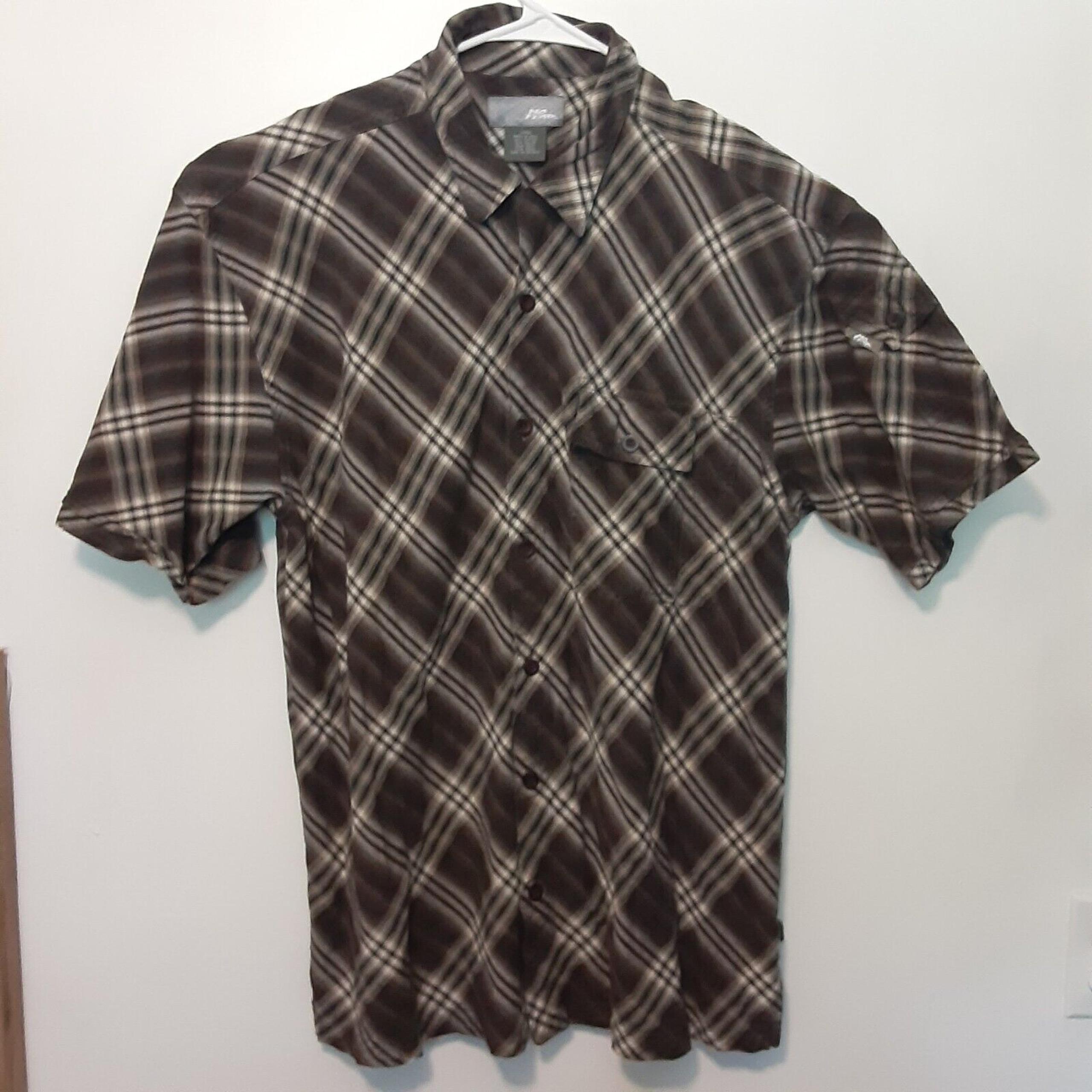 No Fear Adult Mens L Brown Plaid Short Sleeve Button Up Shirt