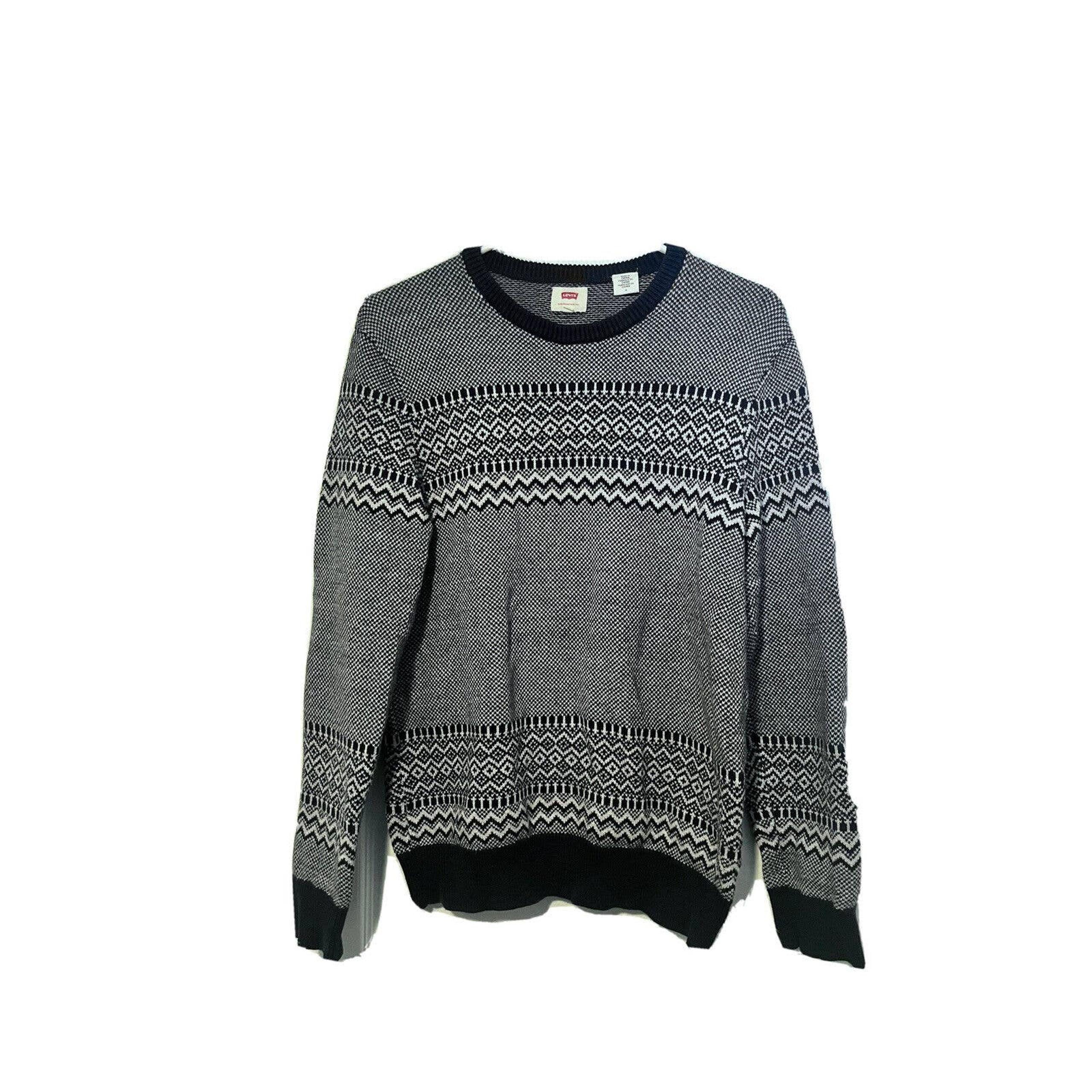 Levi’s Mens Blue Fair Isle Print Nordic Classic Crewneck Sweater Size Med Casual